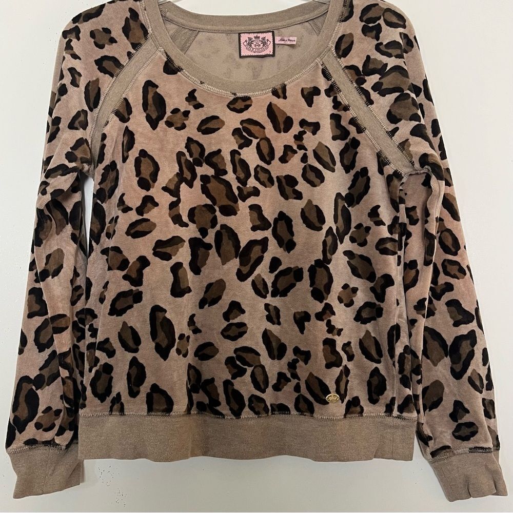 Juicy Couture Velour Pullover Sweatshirt Animal Print Vintage Late 00s XS Small - Picture 2 of 9